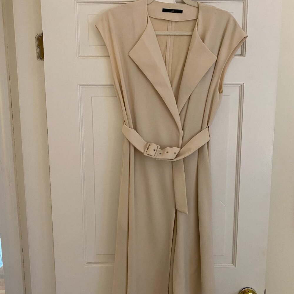 Tibi Belted Crepe Trench Asymmetrical Dress Ivory